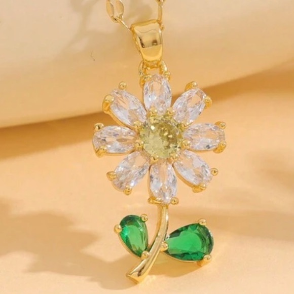 Cubic Zirconia Flower Necklace - Picture 2 of 5